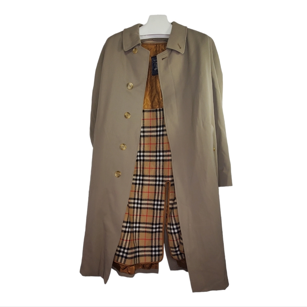 BURBERRY Vintage Men's Trench Coat Burella Zip Out Nova Check Lining Sz 50R Wool